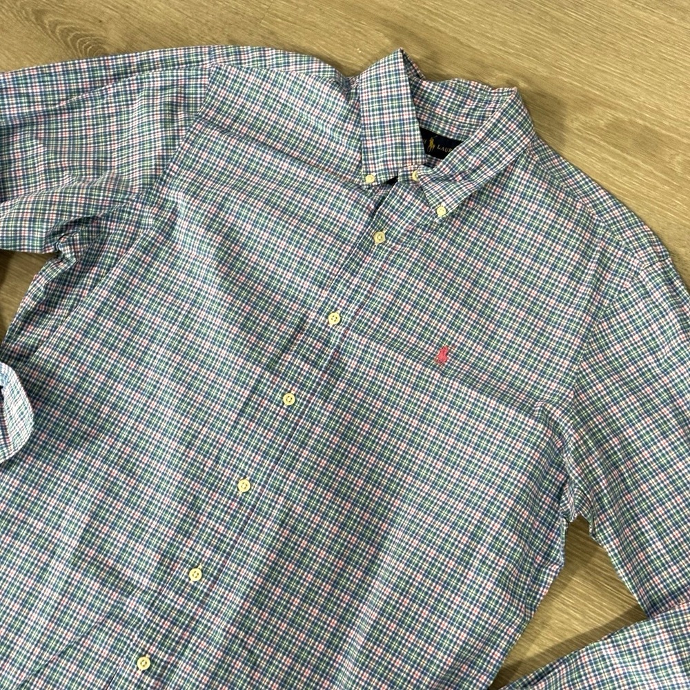 Ralph Lauren Blue Green Pink Plaid Long Sleeve Button Down Shirt Men's‎ L